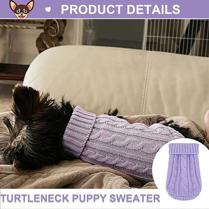 2 Pack Dog Sweaters for Small Dogs, Chihuahua Yorkie Sweater, Puppy Clothes Winter Warm Pullover Clothing, Pet Cat Cold Weather Puppy Cold Outfits Beige+Purple XXS