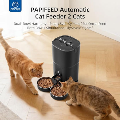 PAPIFEED Automatic Cat Feeder 2 Cats, 2.4G WiFi Cat Food Dispenser with App Control, 7L Slow Feed Timed Cat Feeders for Dry Food, 10 Meals/Day, 12 Portions/Meal, Dual Power Supply, Black
