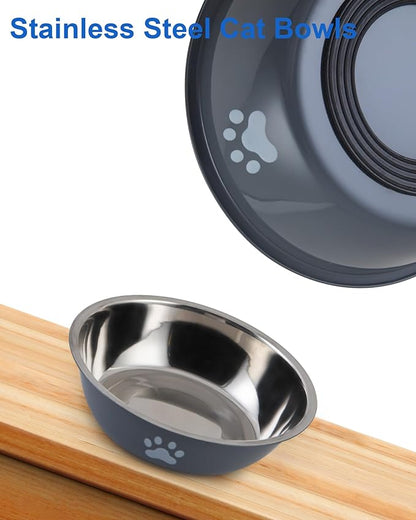 Stainless Steel Cat Bowl Set - Whisker Friendly Wide Shallow Cat Food Bowls, Non-Slip Cat Dishes, 6-Pack Cats Food & Water Bowls for Multi-Cat Homes, Indoor & Outdoor Use