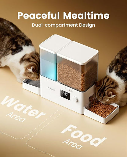 oneisall Automatic Cat Feeder and Water Dispenser, Cat Food Dispenser 36Cups/8.5L, 2-in-1 Large Capacity 5L Cat Feeder and 3.5L Gravity Water Dispenser for Pets, Timed Cat Feeder for Dry Food