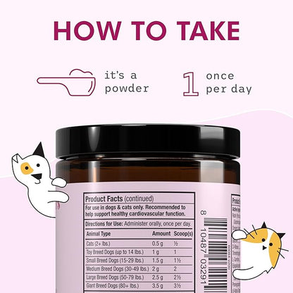 Bark & Whiskers Heart Health - Cardiovascular Support - Taurine - L-Carnitine - Organic Cheddar Base - for Dogs & Cats - 3.17 oz (90 Scoops)