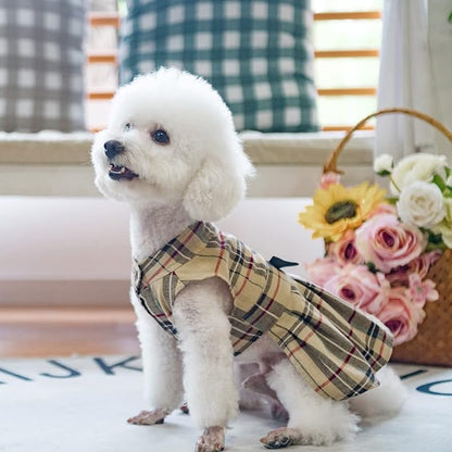 PUPTECK Classic Plaid Dog Dress Cute Puppy Clothes Outfit Medium