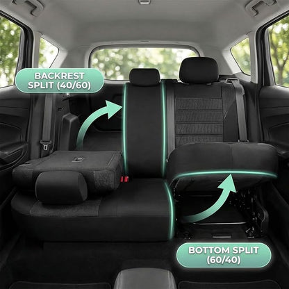 FH Group Automotive Car Seat Covers Full Set Premium 3D Air Mesh Front Seat Covers, Airbag Compatible & Split Bench Cover Universal Fit Interior Accessories for Cars Trucks and SUVs - Black