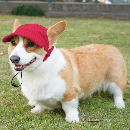Dog Baseball Cap, Dog Cat Summer Beach Visor Hat with Ear Holes, Adjustable Puppy Sunbonnet Headdress (Red, X-Large)