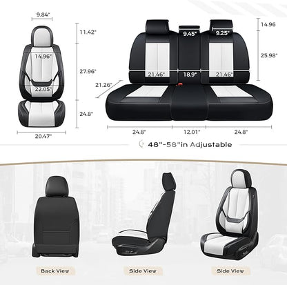 Coverado Seat Covers, Car Seat Covers Full Set, Leather Seat Covers for Cars, Car Seat Protector, Black Car Seat Covers Front Seats and Back Seats Universal Fit for Most Cars White