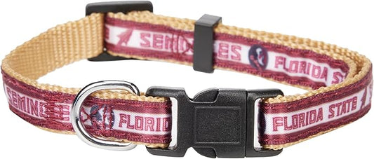 Pets First Collegiate PET Collar New Version Florida State Seminoles Dog Collar, Size Small. Best Sports Team Color for Dogs & Cats. A Shiny & Colorful Dog & Cat Collar Licensed by The NCAA