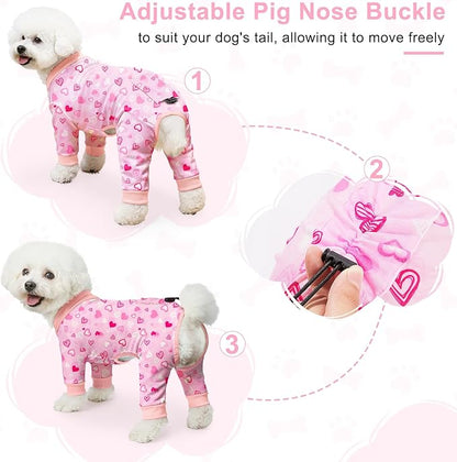 Bienbee Dog Pajamas, 4 Pack Dog Recovery Suit Shedding Suit Cute Soft Puppy Clothes Dogs Pjs Onesies Jammies Adjustable Breathable & Stretchy Clothes for Small Medium Large Dogs Girl Boy Puppy-3XL