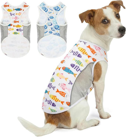UPF 50+ Sun Protection Dog T-Shirt, 2 Pack Lightweight Sleeveless Dog Vest for Small Medium Dogs Boy – Reflective Strips, Quick-Dry Pet Apparel, Sports Fan Shirt P23ST00509L