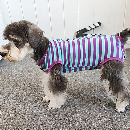 Dog’s Recovery Suit Post Surgery Shirt for Puppy, Wound Protective Clothes for Little Animals(Purple Blue Stripe-XXS)
