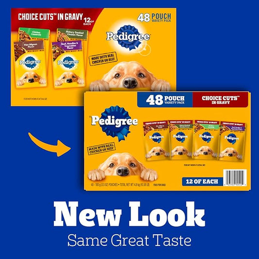 Pedigree Choice Cuts in Gravy Wet Dog Food, Adult Soft Wet Dog Food, Variety Pack, 3.5 oz. Pouches, 48 Count