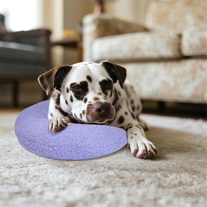 Lystaii Cat Calming Pillow for Indoor Pet Small Dog Calming Pillow Soft Fluffy Cat Bed Dog Neck Toy Half Donut Anxiety Relief Toy with Cute Embroidery Pattern (Purple, Peaches)