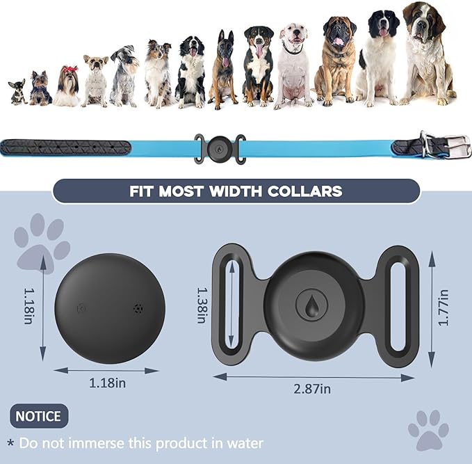 GPS Tracker for Dogs, Mini GPS Cat Tracker, IPX8 Waterproof GPS Trackers for Cats with Holder, No Monthly Fee, Work with Apple Find My(iOS Only), Smart Trackers for Dogs-Black-2