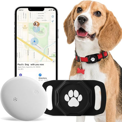Smart Pet Tracker for Collar - Dog Tracker Pet Location Tracker with Holder | Real-Time Location, No Monthly Fee/ SIM Card, Work with IOS Only (Not for Android), Ultra-Slim, IP68 Waterproof Holder, Black