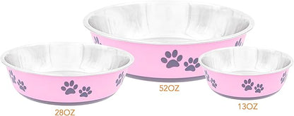 Food Bowl & Water Bowl for Dogs & Cats | Designer Series: Paw Print Detail, Stainless Steel & Pink, 13 oz (FPP-Pink S)