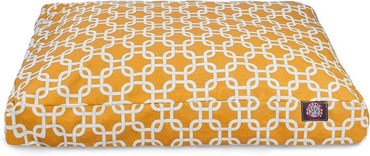 Majestic Pet Shredded Memory Foam Dog Bed Large with Removable Washable Cover – Rectangle Orthopedic Dog Bed–Durable Dog Crate Bed-Flat Dog Bed for Senior Dogs - (44x36) L - Links - Yellow