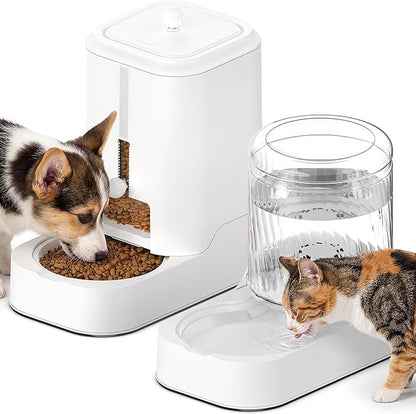 JUNSPOW Automatic Cat Feeder Dog Water Bowl Dispenser Set, Adjustable Food Dispensing & Keep Food Dry, Auto Pet Feeder and Waterer for Cats and Dogs