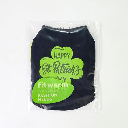 Fitwarm Happy St. Patrick's Day Dog Clothes, Summer Pet Cat Outfit for Small Dogs & Cats - Breathable Cotton T-Shirt, Black & Green, Small