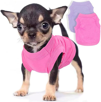 2 Pieces Dog Clothes for Small Dogs Girl Boy Spring Summer Puppy Soft Dog Shirt Solid Color Chihuahua Clothes Pet Clothing Cute Cat Cloth XXS~M (Rose,Purple, XX-Small)