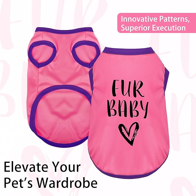 Color-Blocked Dog Tank Top with Playful Heat Transfer Designs – Lightweight Polyester Shirt for Small,MediumDogs, Perfect for Casual Outings.Fur Baby Pink S
