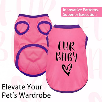 Color-Blocked Dog Tank Top with Playful Heat Transfer Designs – Lightweight Polyester Shirt for Small,MediumDogs, Perfect for Casual Outings.Fur Baby Pink M