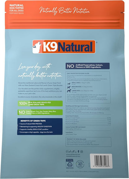 K9 Naturals Freeze Dried Dog Food Topper with Verified Ingredients, Organ Meat Blend for Digestive Support, Human-Grade Freeze Dried Puppy Food & Dog Topping, Lamb Green Tripe, 1.5lbs