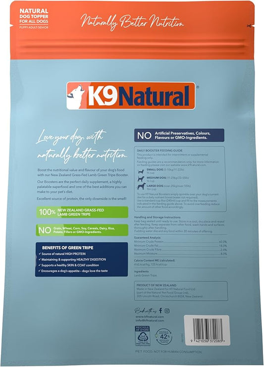 K9 Naturals Freeze Dried Dog Food Topper with Verified Ingredients, Organ Meat Blend for Digestive Support, Human-Grade Freeze Dried Puppy Food & Dog Topping, Lamb Green Tripe, 1.5lbs