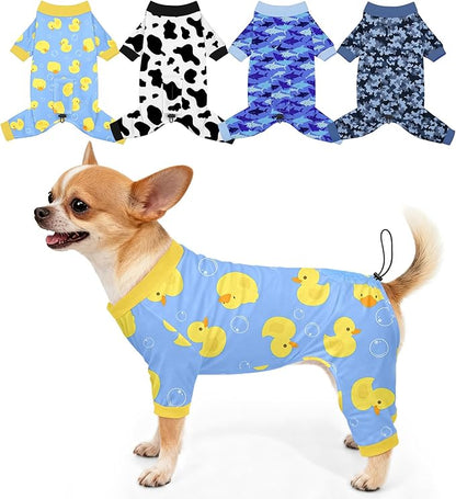 Bienbee Dog Pajamas, 4 Pack Dog Recovery Suit Shedding Suit Cute Soft Puppy Clothes Dogs Pjs Onesies Jammies Adjustable Breathable & Stretchy Clothes for Small Medium Large Dogs Girl Boy Puppy-XS