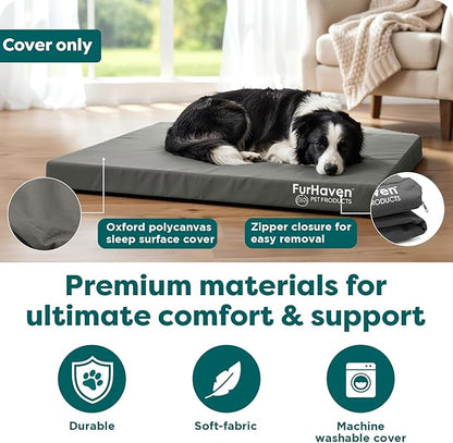 Furhaven Replacement Dog Bed Cover Water-Resistant Indoor/Outdoor Logo Print Oxford Polycanvas Mattress, Washable - Stone Gray, Large