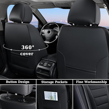 Coverado Seat Covers, Car Seat Covers Front Seats, Car Seat Protector Waterproof, Car Seat Cover, Car Seat Cushion Nappa Leather, Black Seat Covers for Cars Carseat Cover Universal Fit for Most Cars