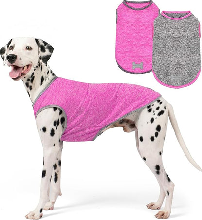 KYEESE 2Pack Dog Shirt, Lightweight Sun Protection Sleeveless Dog T Shirts for Large Dogs Girl, Breathable Pet Reflective Tank Top Summer Dogs Clothes for Outdoor Walking, Grey+Hotpink, 3XL