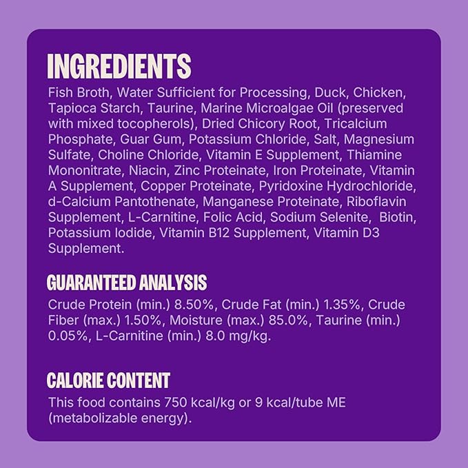 Wellness Lickable Treats Soft Puree Natural Grain Free Adult Cat Treats, Duck Recipe, Contains 6-0.4 Ounce Squeezable Tubes