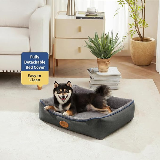 Tidore Orthopedic Dog Bed Medium Size Dog, Durable Egg Crate Foam Sofa Dog Bed wit Washable Removable Cover,Waterproof Lining,Pet Bed for Large Dogs (Dark Grey-Velvet, 26.4" L x 21.7" W x 6.2" Th)