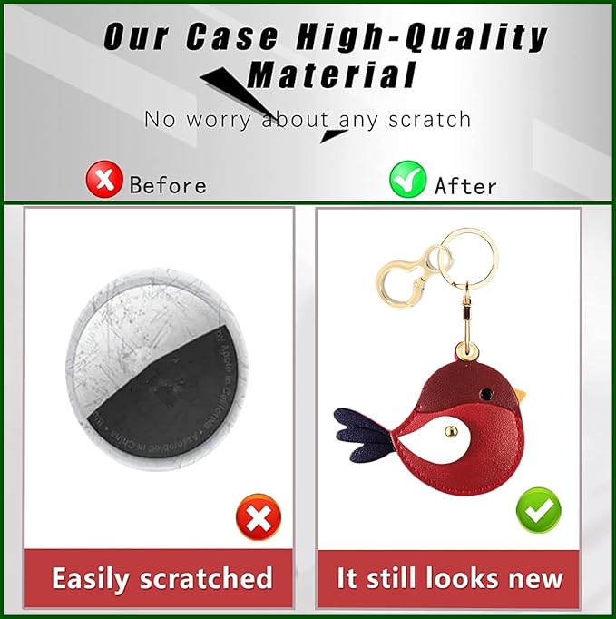 BORKUANA Leather Keychain Holder Case Compatible with AirTag,Cute Protective Cover with Keyring