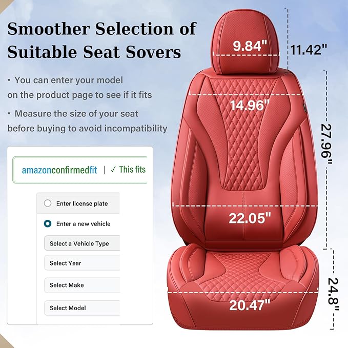 Coverado Waterproof Nappa Leather Car Seat Covers, Automotive Seat Covers，Front Car Seat Cushion & Car Seat Protector, Red Seat Covers Universal Fit for Most Cars, SUVs, Trucks