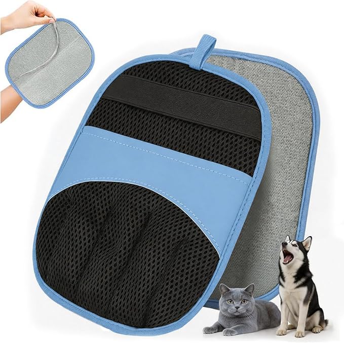 Thickened Pet Hair Removal Glove，Newly Upgraded Reusable Electrostatic Cat Dog Hair Remover Glove, Magic Brush Tool for Couch, Carpet, and Car Seat (Blue)