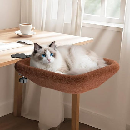 Cat Bed for Desk -Rotating Silent Stability, Cat Desk Bed with Elasticity Memory Sponge, Removable Washable Bed Cover, Soft Comfortable, Suitable for Home & Office (Brown)