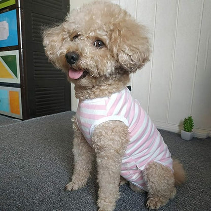Dog Recovery Suit Post Surgery Shirt for Puppy, Wound Protective Clothes for Animals(Pink White Stripe-XL)