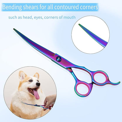 Professional Barber Scissors Kit - Colorful Pet Trimming Scissors, 7 inch Stainless Steel Shears for Grooming and Hair Cutting