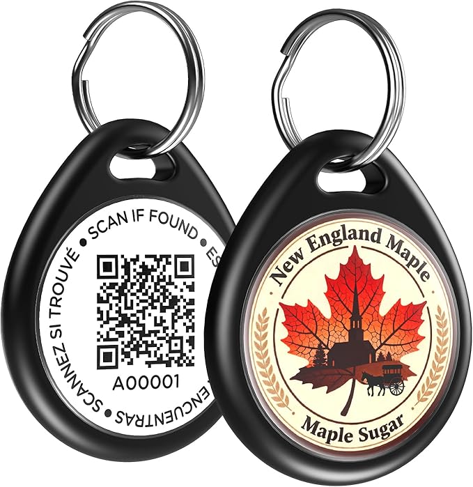 Dog Tags Personalized for Pets, Maple Leaf Pattern QR Code Dog Name Tags for Pet Collar, Online Profile, Scan Location Alerts, (Black Maple)