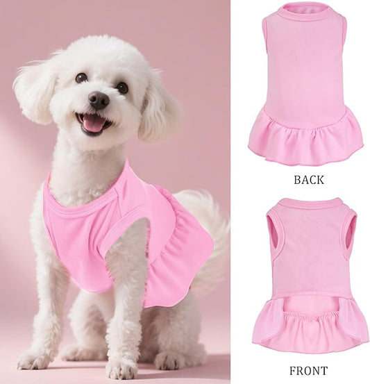 2 Pcs Dog Dresses Cat Skirt Solid Color Dog Clothes Summer Sleeveless Puppy Girl Clothes for Small Pet Dogs Cats (Yellow,Pink, Small)