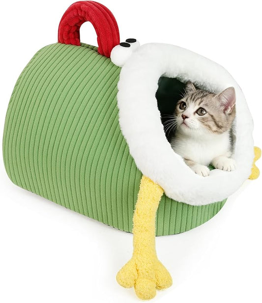 Cat Beds for Indoor Cats, Small Cave Bed for Kitten & Puppy, Warm Sleeping Nest for Pets with Plush Washable Cushion & Non-Slip Bottom(Green, Medium)