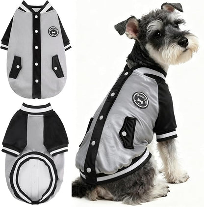 BEAUTYZOO Dog Sweaters for Small Medium Large Dogs, Dog Hoodie Warm Fleece Dogs Winter Clothes Cute Stylish Boy & Girl Dog Sweatshirts, Grey Sport Coats Baseball Uniform Jackets for Puppy, SM