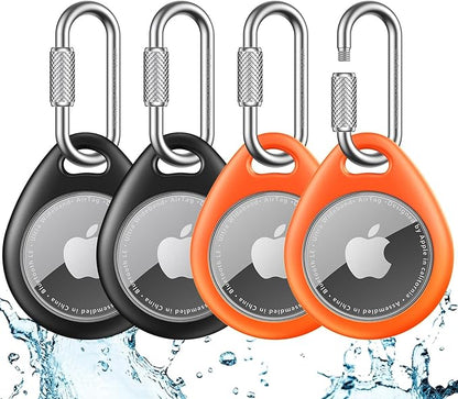 UNBREAKcable for AirTag Holder Case with Professional Carabiner, 4 Pack | Waterproof, Shockproof, Hold Securely, Easy to Install, Protective AirTag Keychain for Keys, Pets, Luggage-Black&Orange