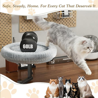 VERIFOST Cat Bed for Desk with Adjustable Height & 360 Rotation Elevated, Heavy-Duty Cat Desk Bed for Small Space, Soft & Comfortable Modern Unique Kitten Furniture, Indoor Cats Up to 60 lbs (Gray)