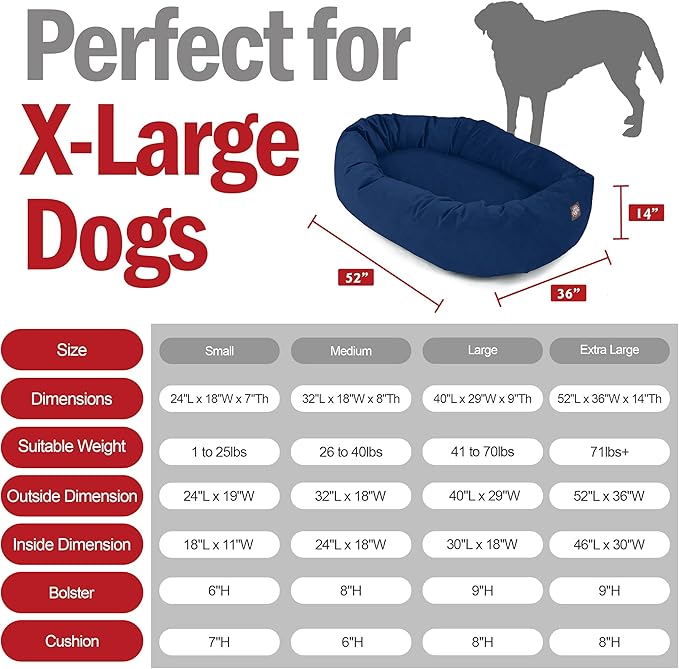 Majestic Pet 52 Inch Suede Calming Dog Bed Washable – Cozy Soft Round Dog Bed w/Spine Support for Dogs to Rest Head - Fluffy Donut Dog Bed 52x35x11 (Inch) - Round Pet Bed X- Large – Navy (2025)
