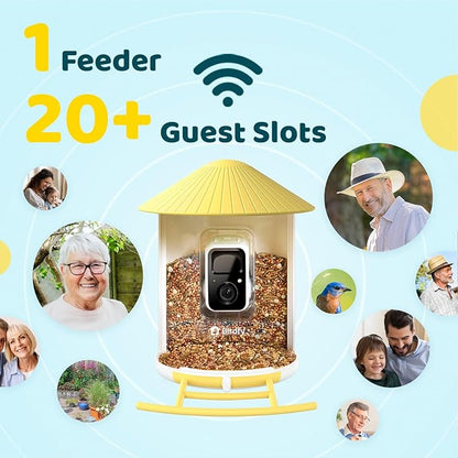 NETVUE by Birdfy Smart Bird Feeder with Camera – AI Identifies Birds Species 2MP Night Vision & App Alerts, 2.4Ghz Wi-Fi Connect IP65 Weatherproof Bird Camera-Gift for Backyard BirdWatchers, Yellow