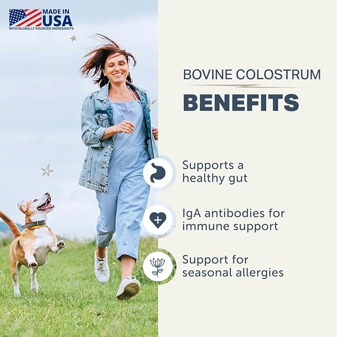 FOUR LEAF ROVER Colostrum for Dogs - Bovine Colostrum from 100% Grass-Fed New Zealand Cows - Skin, Gut & Immune Support - 60 Day Large Dog Supply