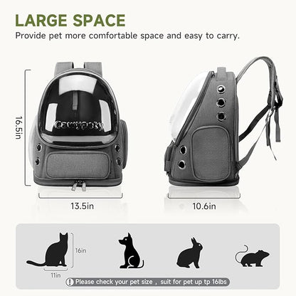 Cawypety Cat Backpack Carrier, Breathable Cat Carrier Large Space Bubble Pet Backpack for Kitty Small Dog up to 12lbs, Transparent & Foldable Pet Carrier for Travel Hiking