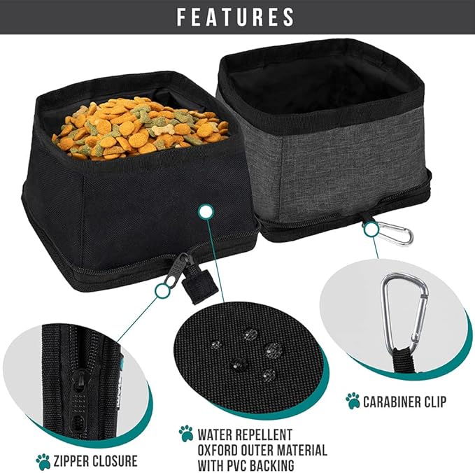 PetAmi Collapsible Dog Bowls 2 Pack, Food and Water Bowls Travel Set, Portable Pet Dish No Spill, Foldable Lightweight BPA Free Leakproof Bowls, Camping Hiking Walking Outdoor Gear Accessories, Black
