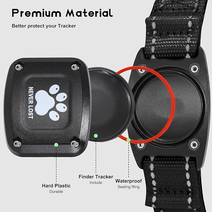 GPS Dog Collar Tracker 2-in-1,Reflective Waterproof Pet Collar,iOS-Only,No Monthly Fees,Unlimited Range,Ideal for Dog Tracking pet Tracker,for Small Medium Large Dogs(L (16.6"-24"), Black)